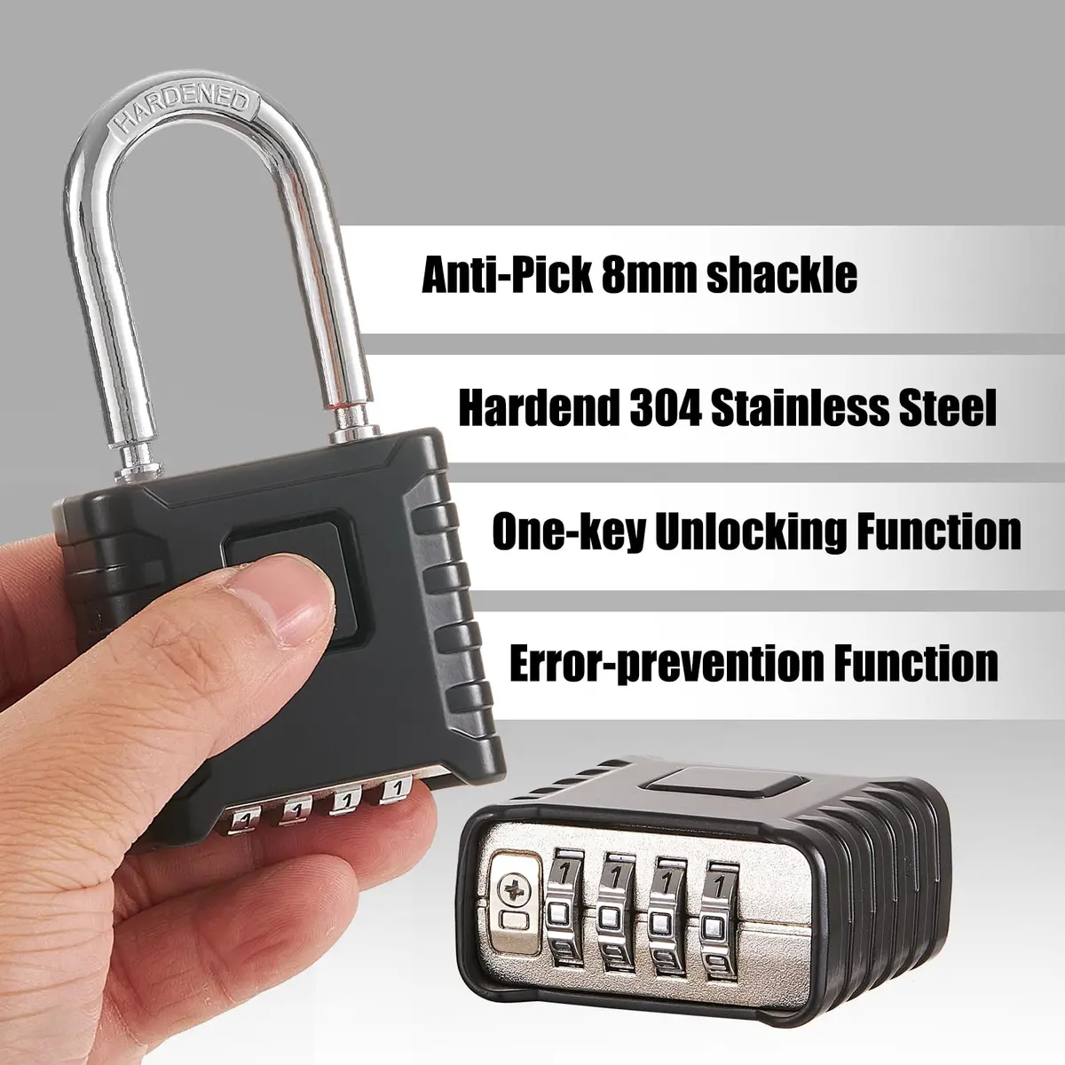 disecu Heavy Duty 4 Digit Combination Lock Waterproof Large Outdoor Padlock for School Gym Locker Fence Gate (Black) - view 3