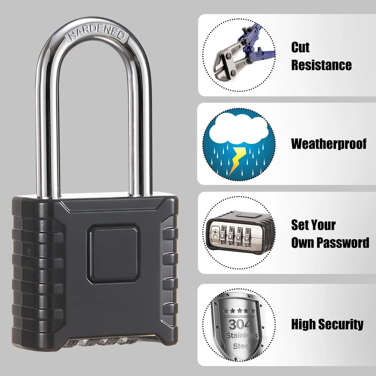 disecu Heavy Duty 4 Digit Combination Lock Waterproof Large Outdoor Padlock for School Gym Locker Fence Gate (Black) - view 4