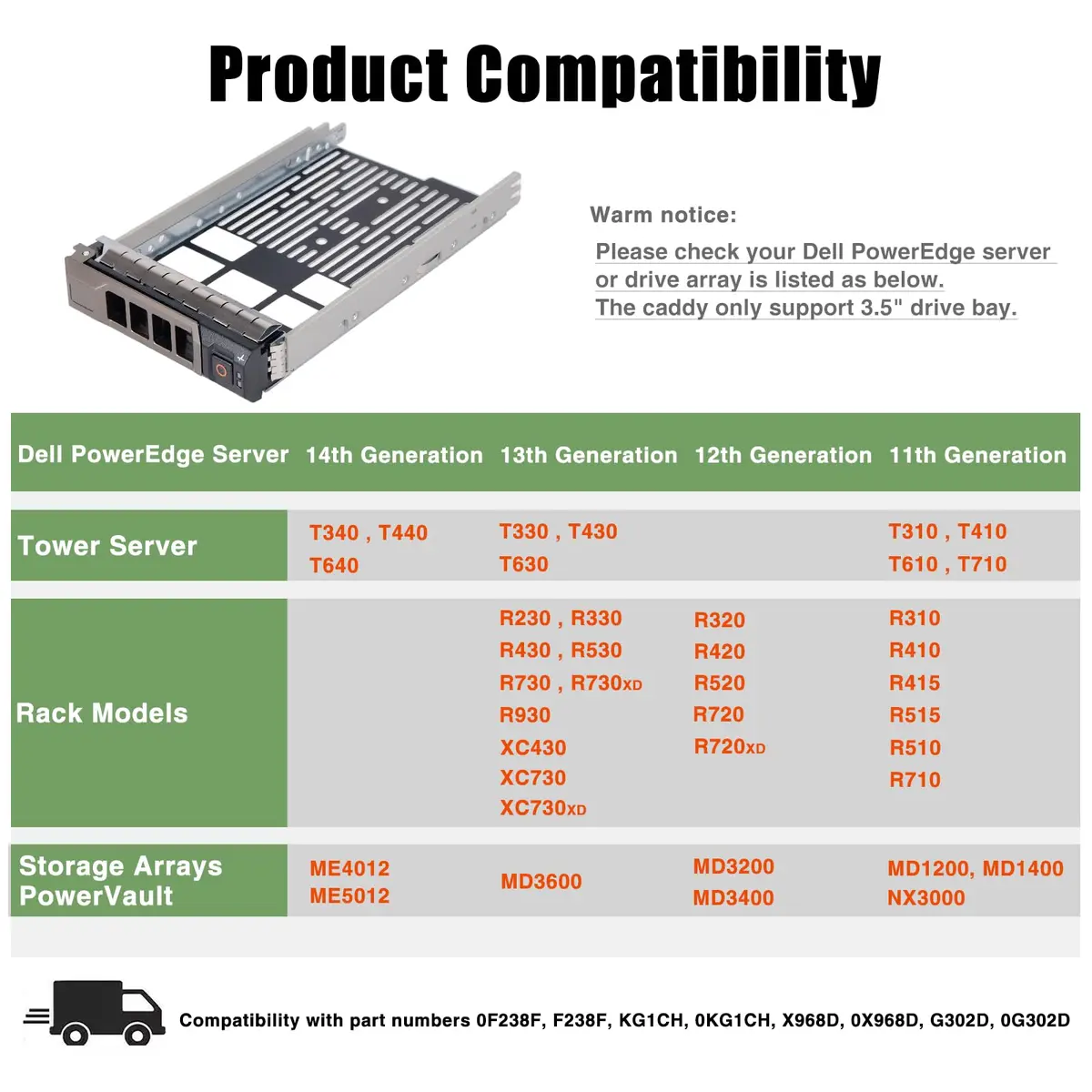 Heretom 50-Pack 3.5 inch SAS/SATA Hard Drive Bracket KG1CH F238F SSD Caddy | Compatible with Dell PowerEdge Servers - view 2