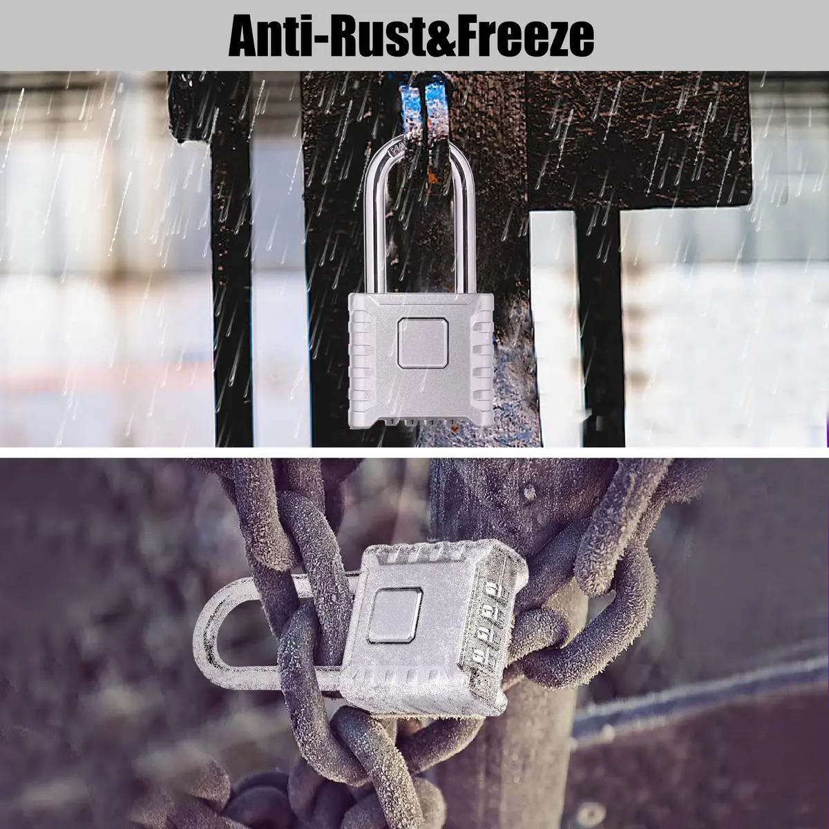 disecu Heavy Duty Long Shackle Combination Lock, 4-Digit Resettable, Weatherproof Outdoor Padlock | 8mm Hardened Stainless Steel Shackle - view 6