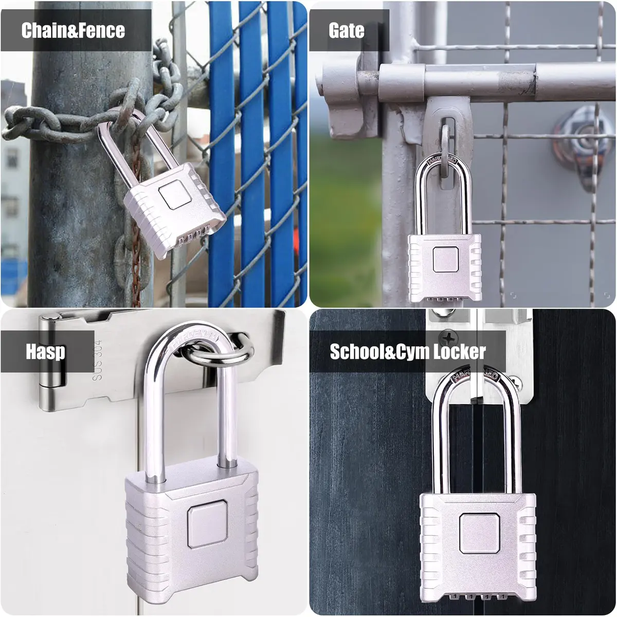 disecu Heavy Duty Long Shackle Combination Lock, 4-Digit Resettable, Weatherproof Outdoor Padlock | 8mm Hardened Stainless Steel Shackle - view 7