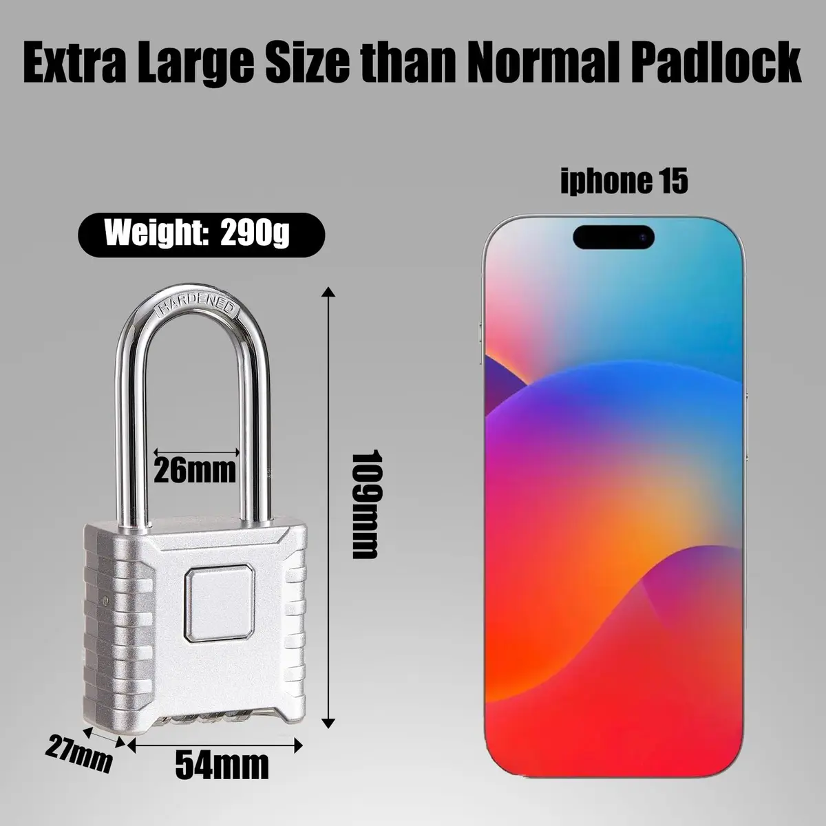 disecu Heavy Duty Long Shackle Combination Lock, 4-Digit Resettable, Weatherproof Outdoor Padlock | 8mm Hardened Stainless Steel Shackle - view 2