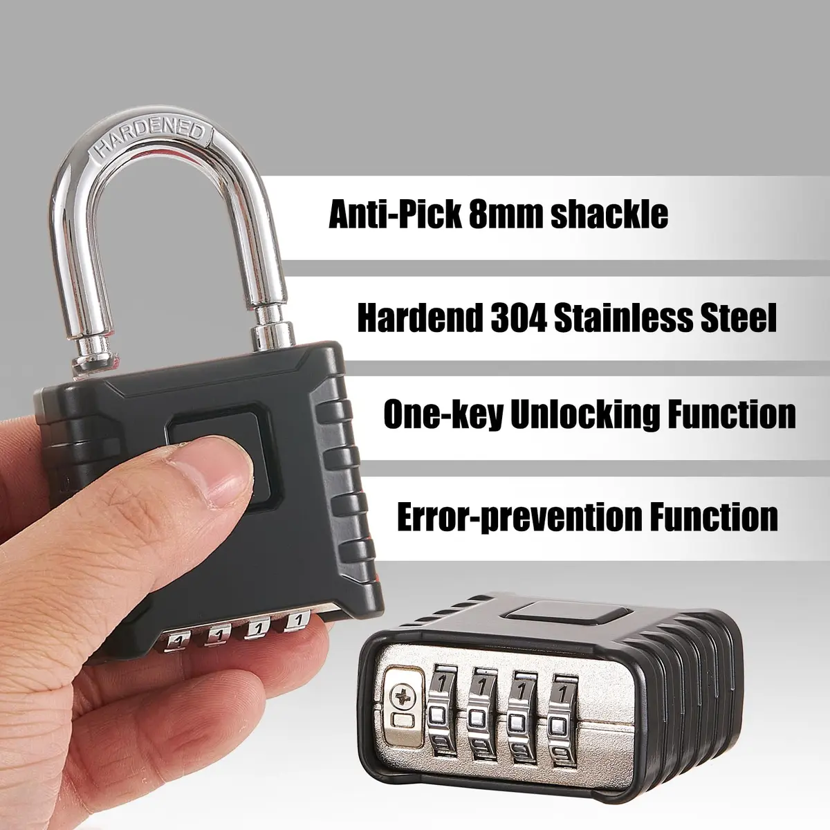 disecu Heavy Duty 4 Digit Combination Lock, 85mm (3.35 in) Height, Black | Resettable Code, Weatherproof - view 3