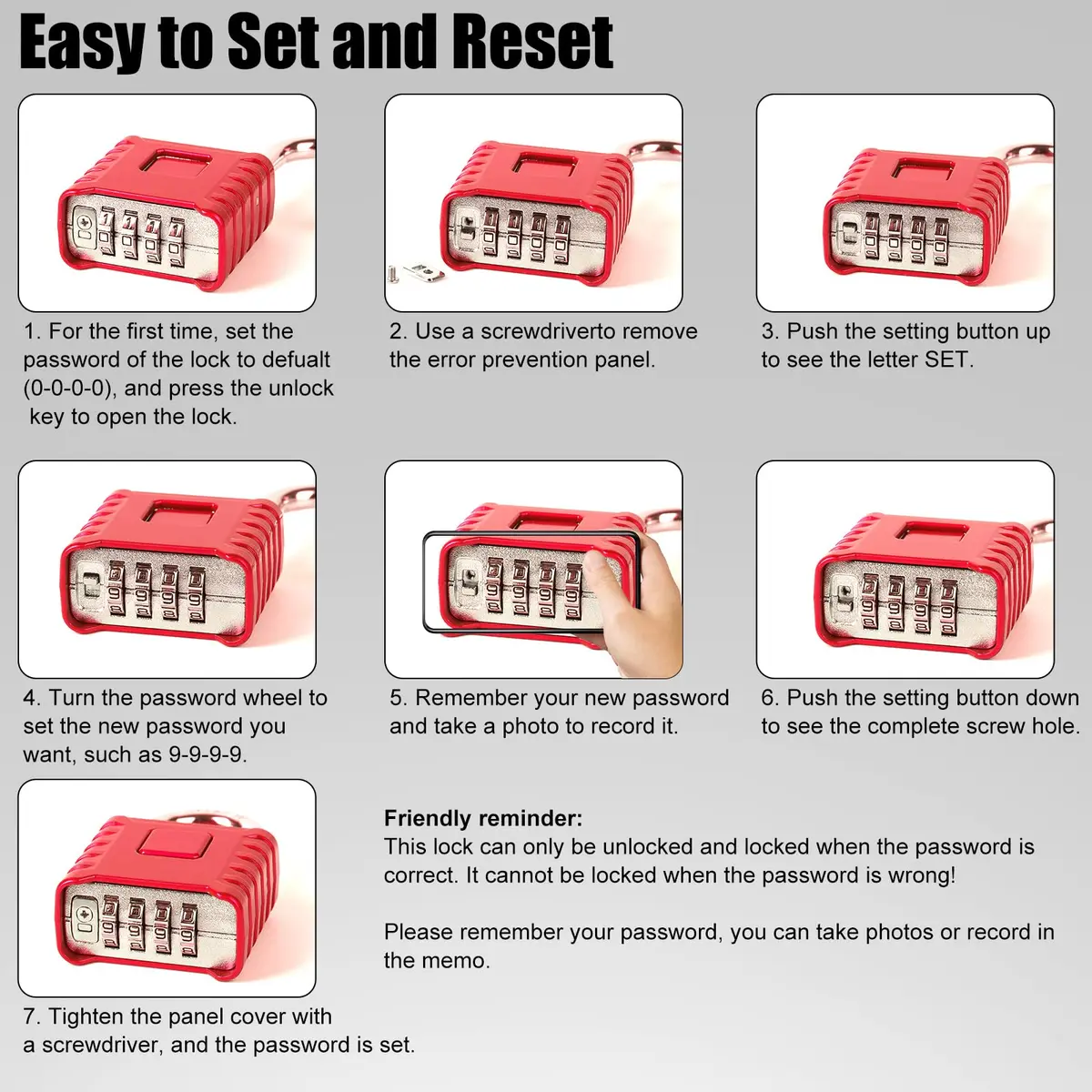 disecu Heavy Duty 4 Digit Combination Lock | Waterproof Outdoor Padlock for School & Gym (Red) - view 5