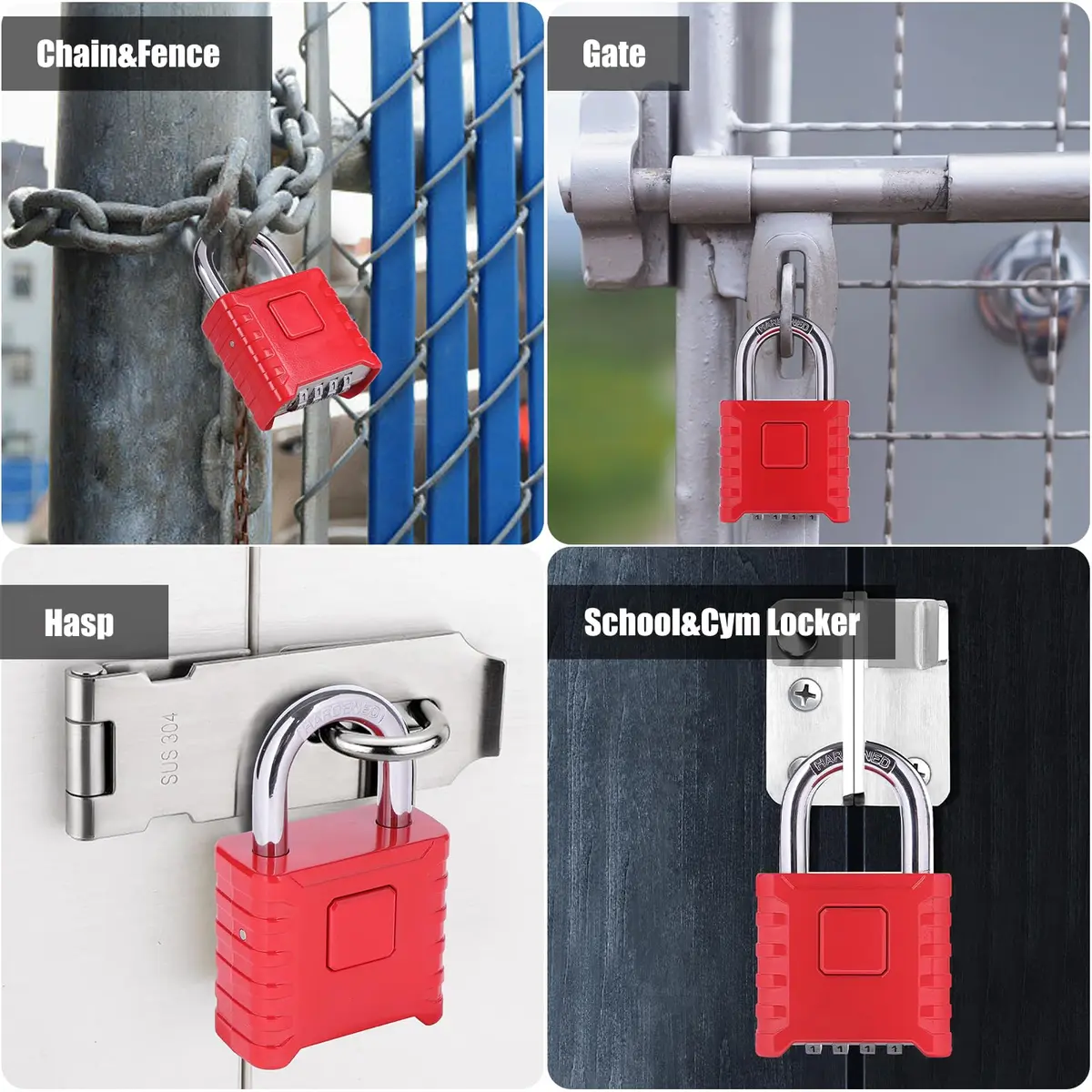 disecu Heavy Duty 4 Digit Combination Lock | Waterproof Outdoor Padlock for School & Gym (Red) - view 7