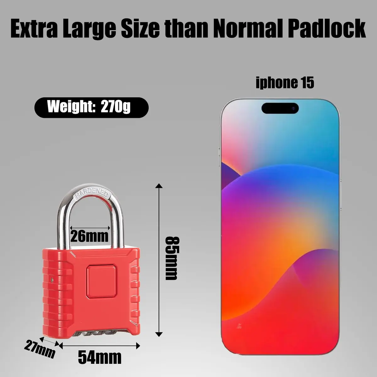disecu Heavy Duty 4 Digit Combination Lock | Waterproof Outdoor Padlock for School & Gym (Red) - view 2
