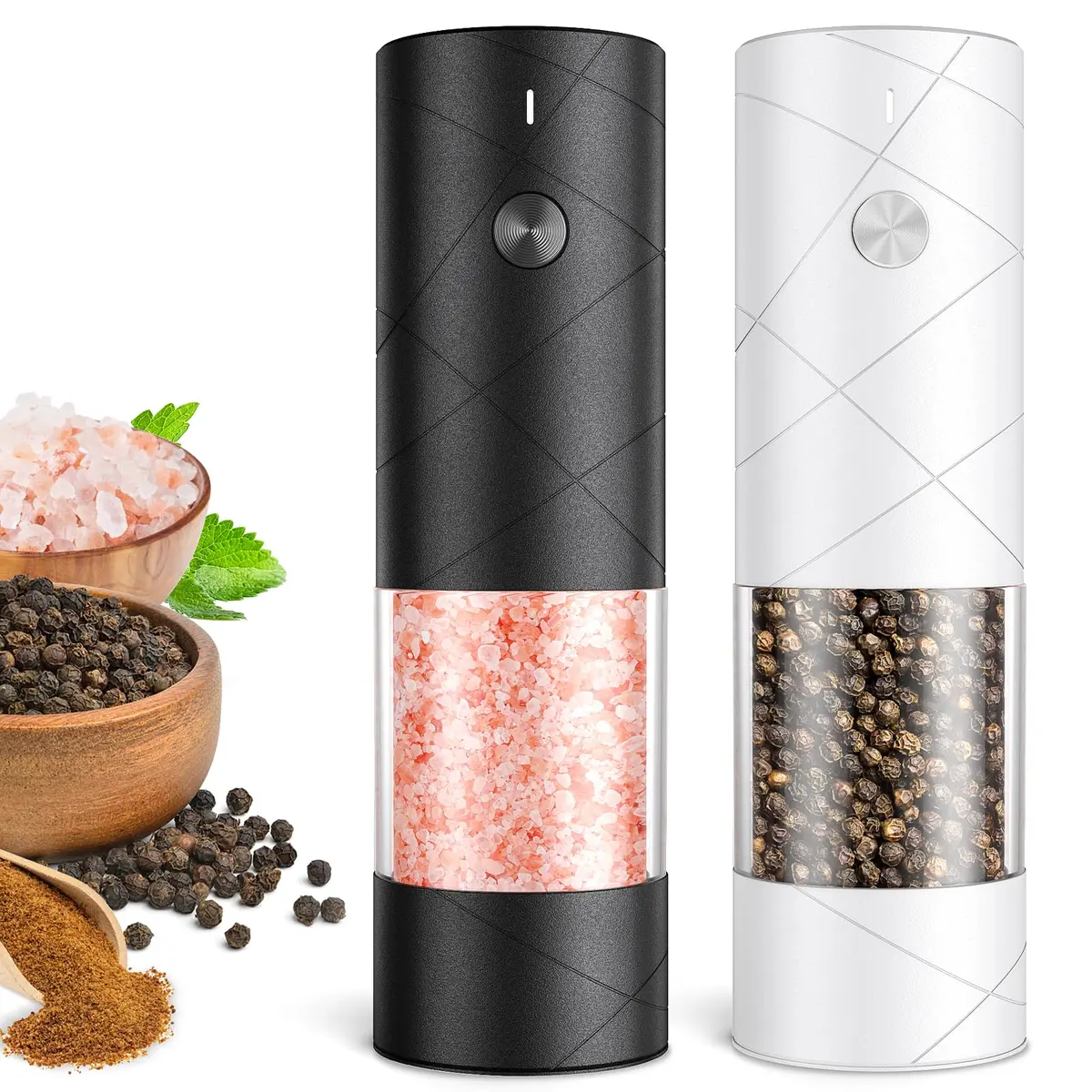 FRTONYI Electric Salt and Pepper Grinder Set | Rechargeable Automatic Spice Mill with LED, Adjustable Coarseness, One-Hand Operation - main product image