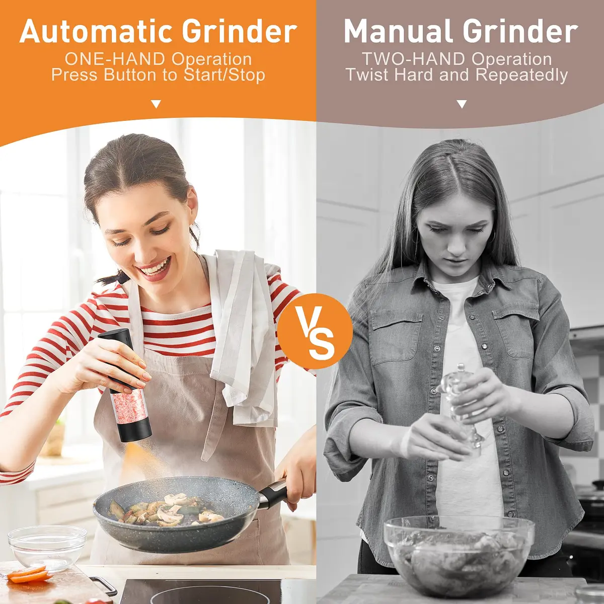 FRTONYI Electric Salt and Pepper Grinder Set | Rechargeable Automatic Spice Mill with LED, Adjustable Coarseness, One-Hand Operation - view 3