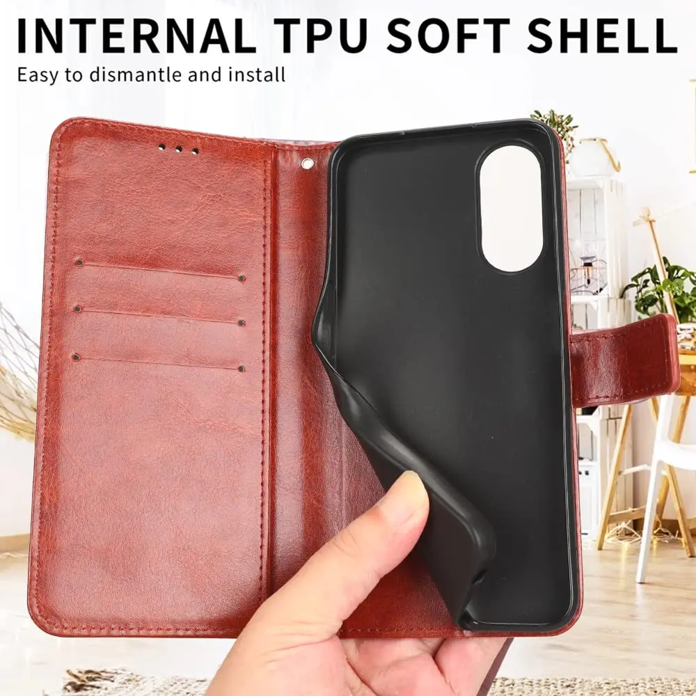 Tuxiwei Wallet Flip Folio Case for OnePlus 12R | Drop-Proof, Shockproof PU Leather, 3 Card Slots, Magnetic Closure, Gold - view 9