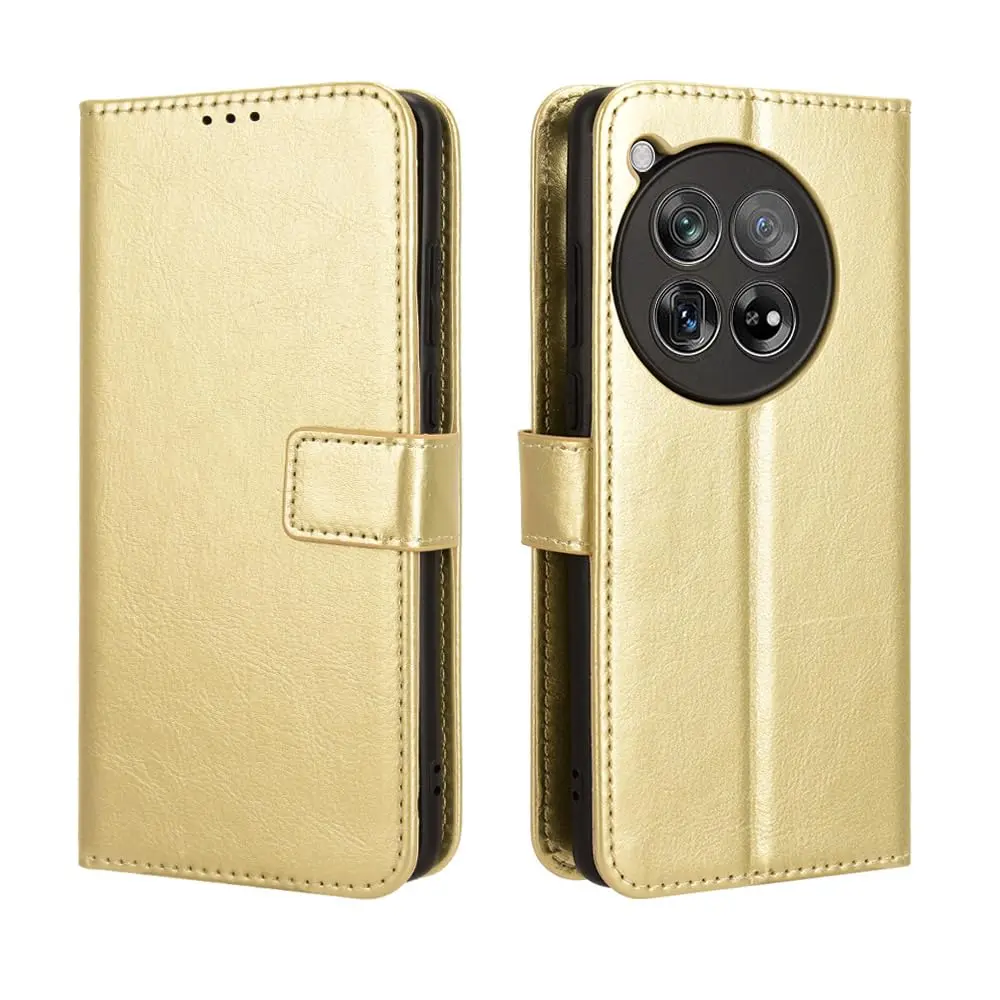 Tuxiwei Wallet Flip Folio Case for OnePlus 12R | Drop-Proof, Shockproof PU Leather, 3 Card Slots, Magnetic Closure, Gold - view 2