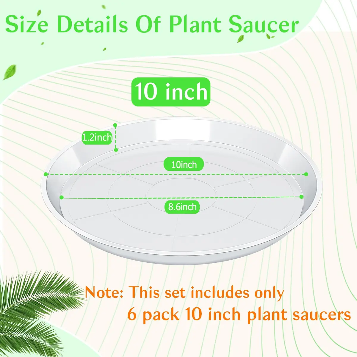 FUIJOL 6 Pack Clear Plant Saucer | Durable Water Catcher for Pots (10") - view 2
