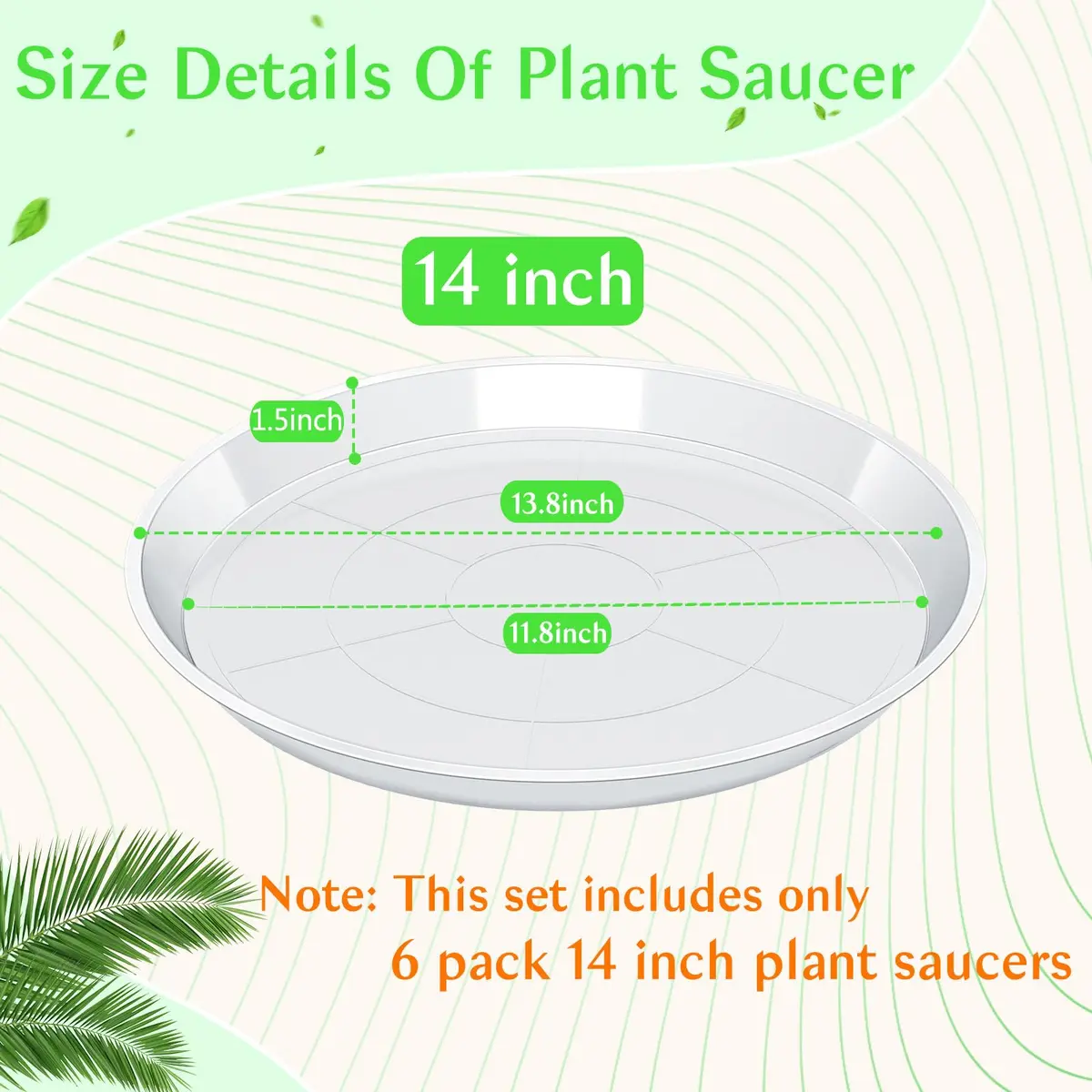 FUIJOL 14" Clear Plant Saucer | Durable Plastic Water Catcher for Pots - view 3