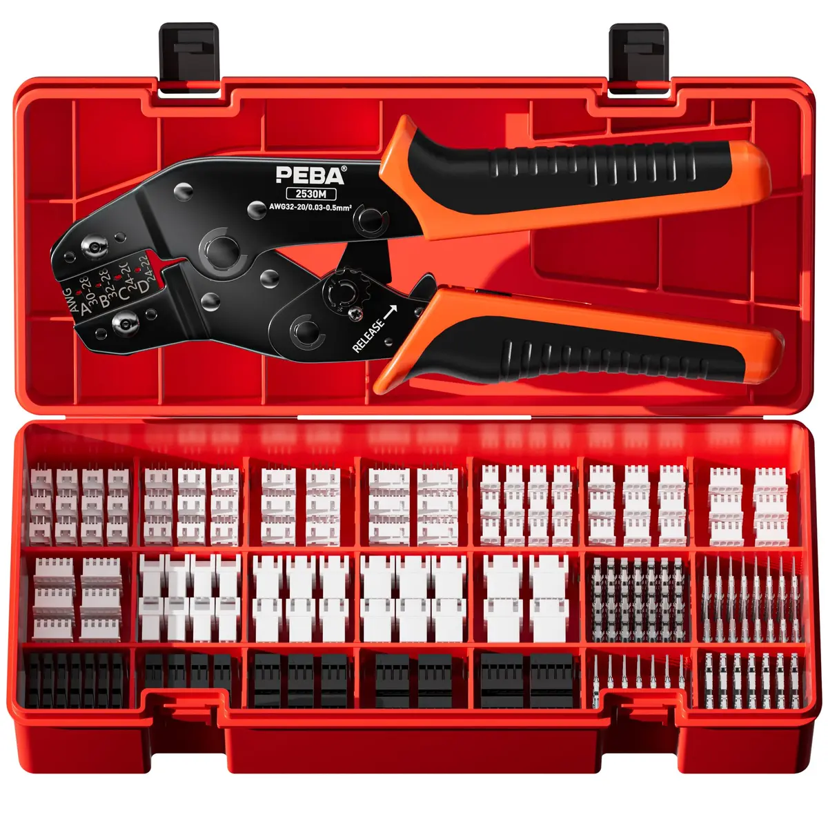 PEBA Ratchet Crimping Tool Kit with Dupont & JST-XH Connectors | AWG 32-20, 2.54mm & 2.5mm - main product image