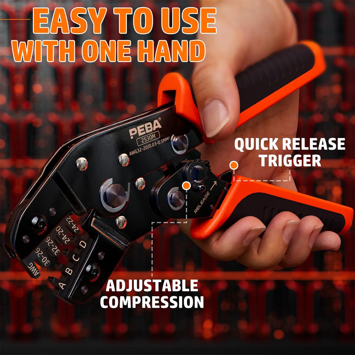 PEBA Ratchet Crimping Tool Kit with Dupont & JST-XH Connectors | AWG 32-20, 2.54mm & 2.5mm - view 9