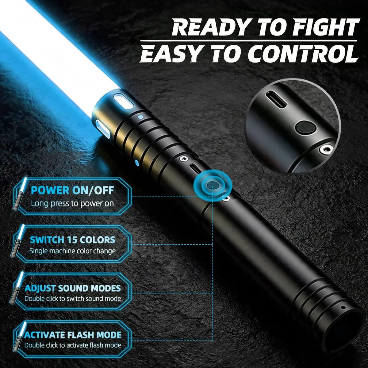 CSNDICE Lightsaber 2 Pack, Metal Hilt, 20 RGB Colors | Dual-Mode Dueling Toy for Kids & Adults - view 5