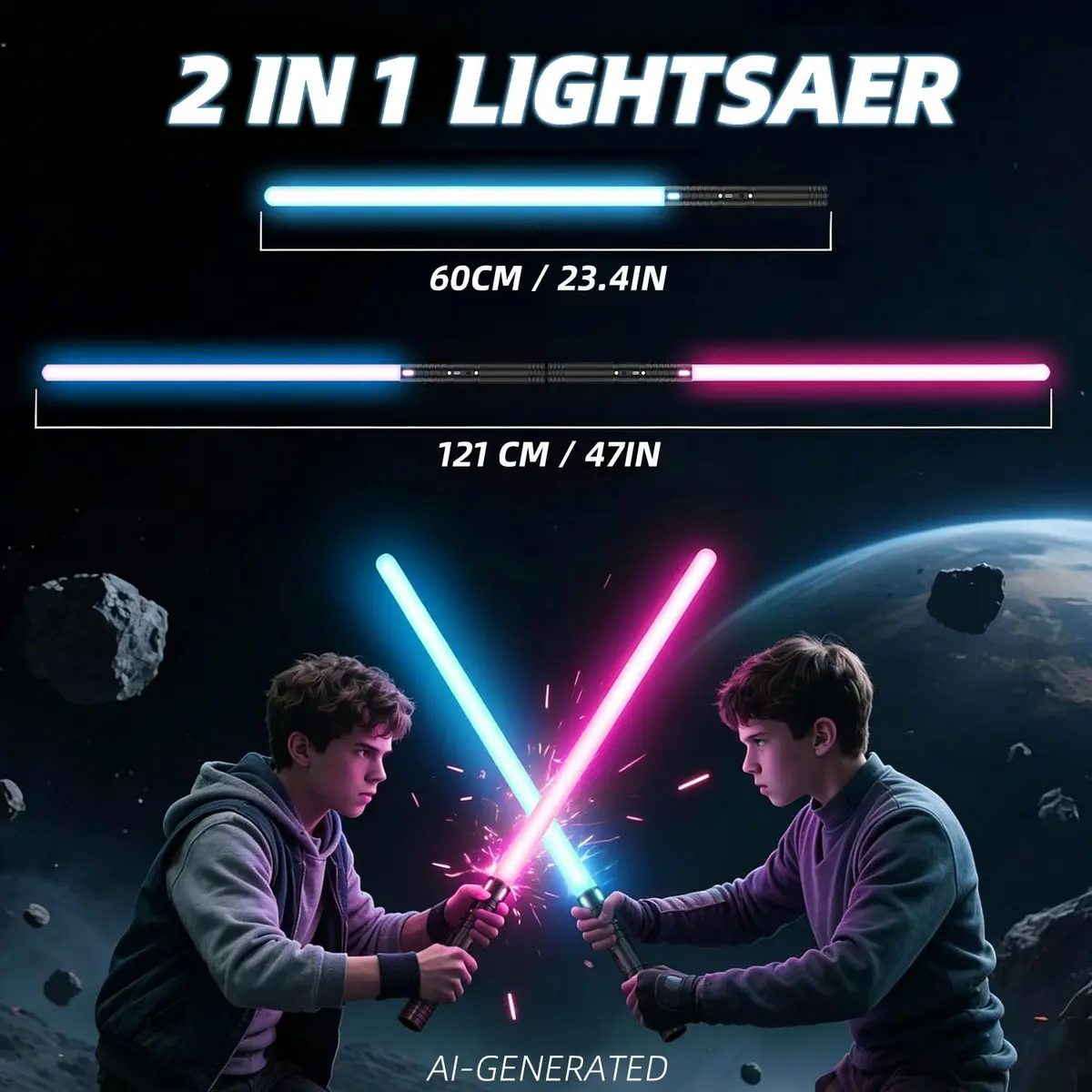 CSNDICE Lightsaber 2 Pack, Metal Hilt, 20 RGB Colors | Dual-Mode Dueling Toy for Kids & Adults - view 4