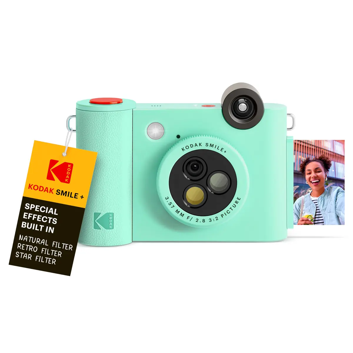 KODAK Smile+ Wireless Digital Instant Print Camera with Effect-Changing Lens, 2x3” Zink Sticky-Backed Photo Prints Mint Green | 5MP CMOS Sensor - main product image