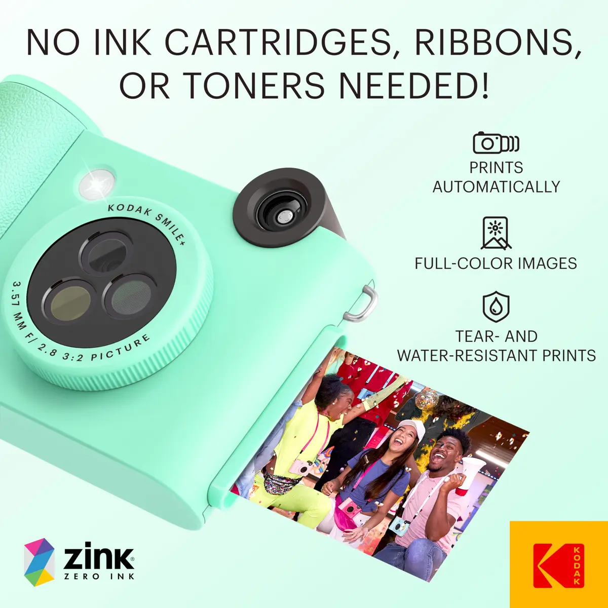 KODAK Smile+ Wireless Digital Instant Print Camera with Effect-Changing Lens, 2x3” Zink Sticky-Backed Photo Prints Mint Green | 5MP CMOS Sensor - view 5