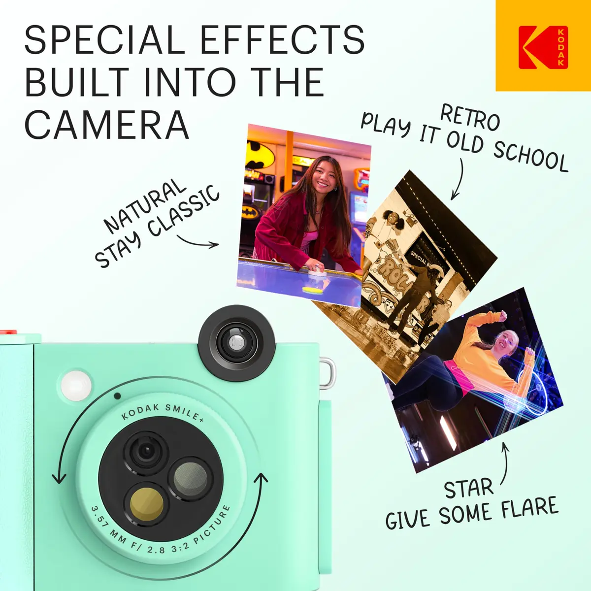 KODAK Smile+ Wireless Digital Instant Print Camera with Effect-Changing Lens, 2x3” Zink Sticky-Backed Photo Prints Mint Green | 5MP CMOS Sensor - view 3