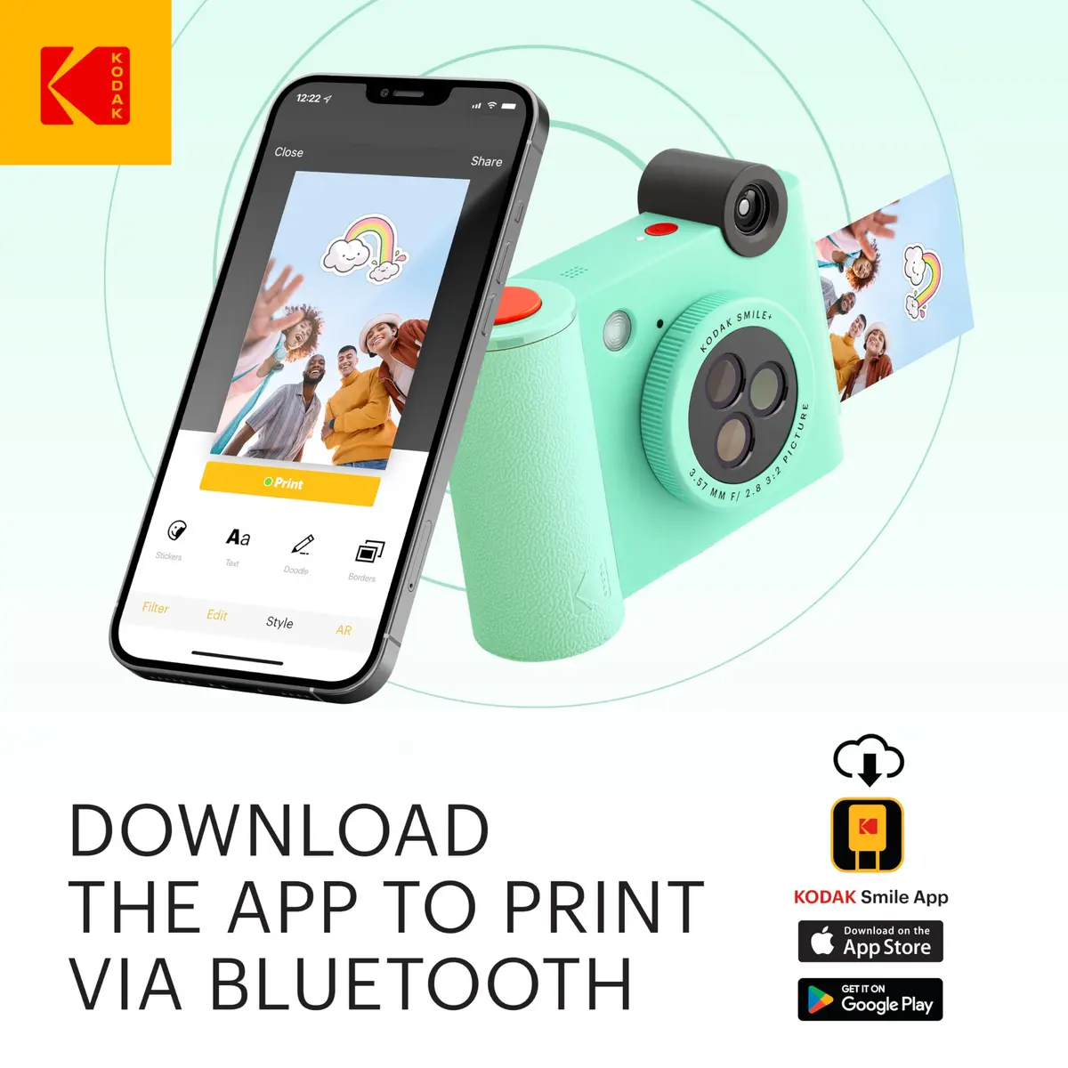 KODAK Smile+ Wireless Digital Instant Print Camera with Effect-Changing Lens, 2x3” Zink Sticky-Backed Photo Prints Mint Green | 5MP CMOS Sensor - view 4