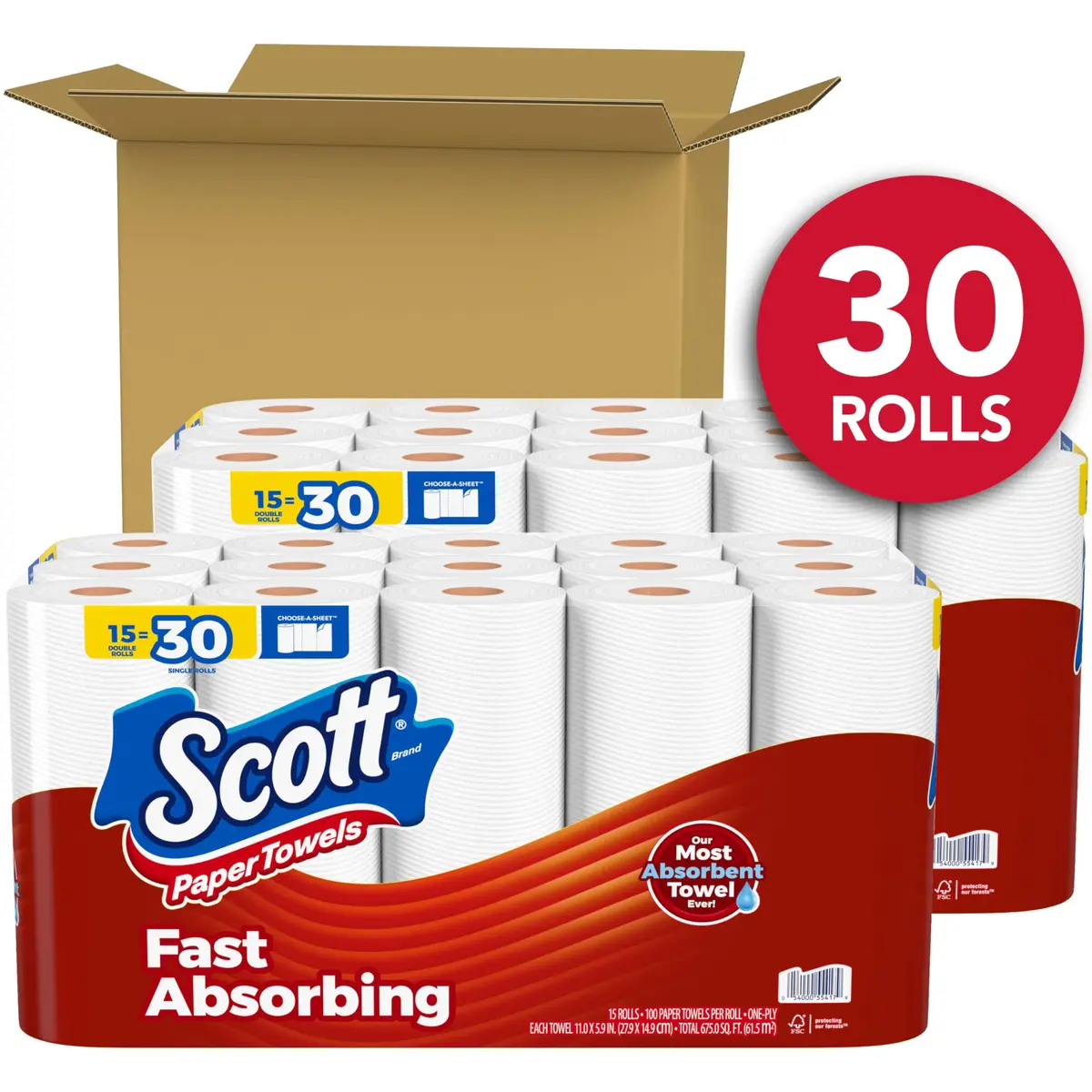 Scott Paper Towels Choose-A-Sheet 30 Double Rolls | Absorbent & Virtually Lint-Free (100 Sheets/roll) - view 2