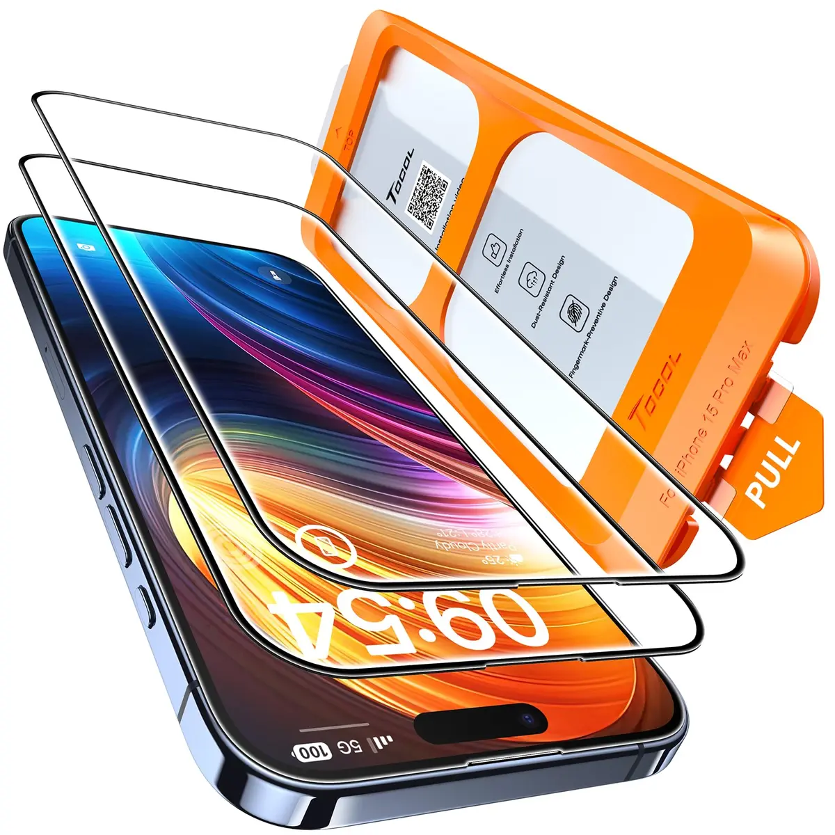 TOCOL iPhone 15 Pro Max Screen Protector | Easy Auto Installation, 9H Shockproof, Scratch-Resistant, Anti-Fingerprint, 2 Pack - main product image