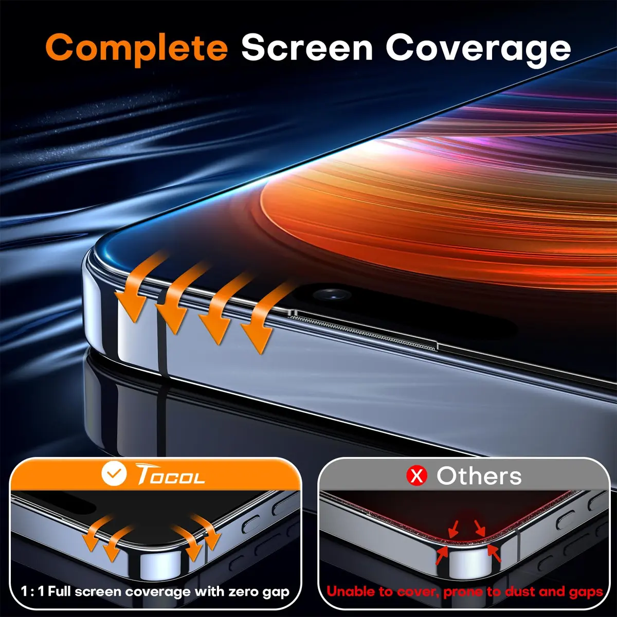 TOCOL iPhone 15 Pro Max Screen Protector | Easy Auto Installation, 9H Shockproof, Scratch-Resistant, Anti-Fingerprint, 2 Pack - view 3
