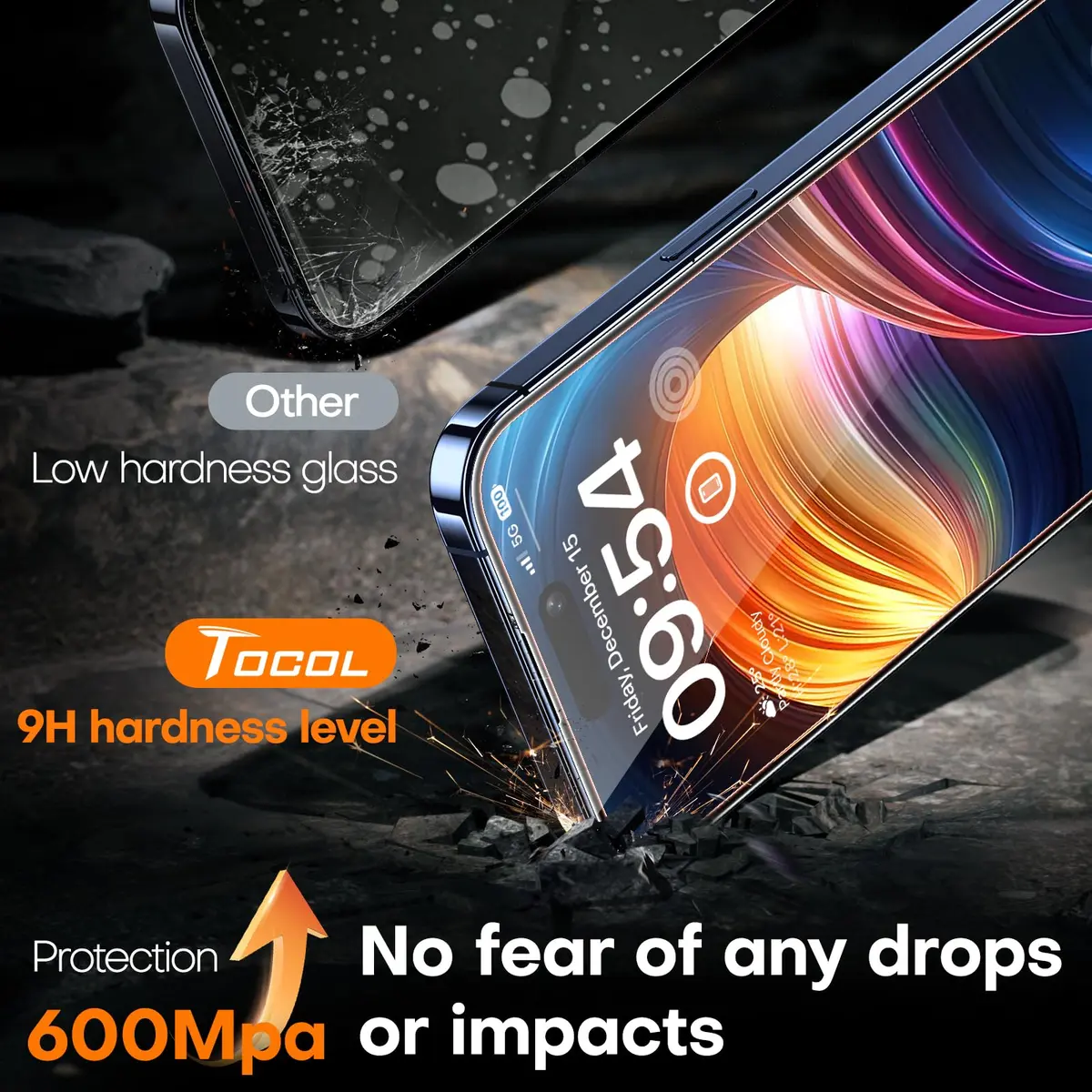 TOCOL iPhone 15 Pro Max Screen Protector | Easy Auto Installation, 9H Shockproof, Scratch-Resistant, Anti-Fingerprint, 2 Pack - view 4
