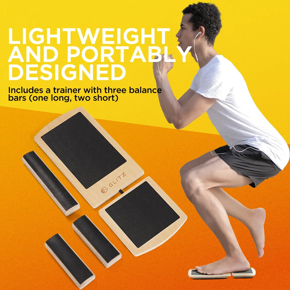 glitz Ankle Balance Board Foot Strengthener Trainer with Adjustable Bars & Video Guide | 0.299 kg (0.66 lb) - view 7