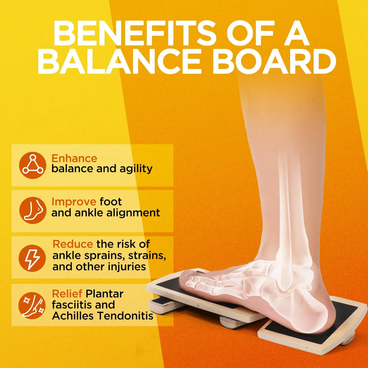 glitz Ankle Balance Board Foot Strengthener Trainer with Adjustable Bars & Video Guide | 0.299 kg (0.66 lb) - view 3