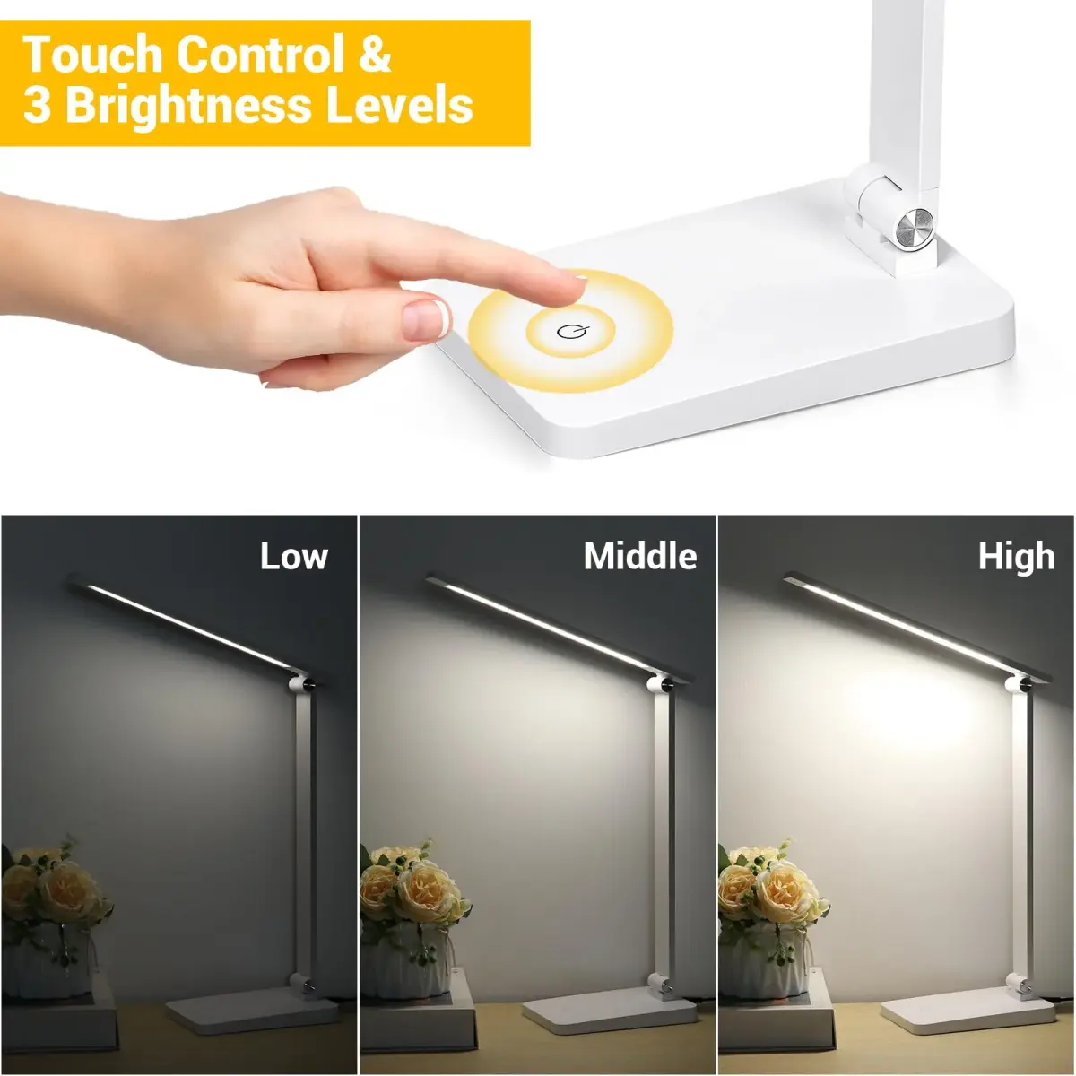 Best World LED White Table Lamp with USB Charging Port & 3 Brightness Levels | 5000K Cool White - view 3