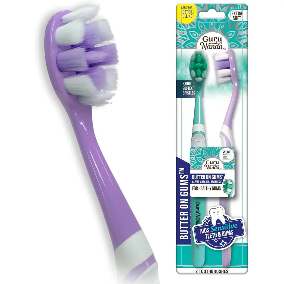 GuruNanda Butter on Gums Toothbrush with Extra Soft Bristles, 2 Count | ADA Accepted for Sensitive Gums - main product image