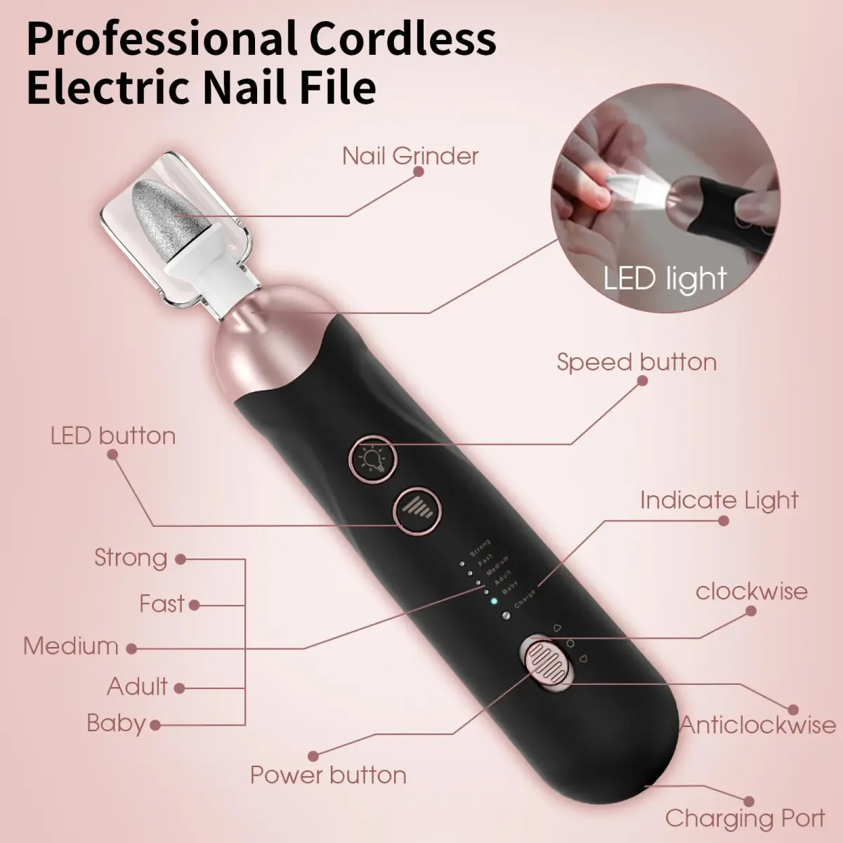 Hoxida Electric Nail Drill Machine for Manicure & Pedicure 20000 RPM | Black - view 8