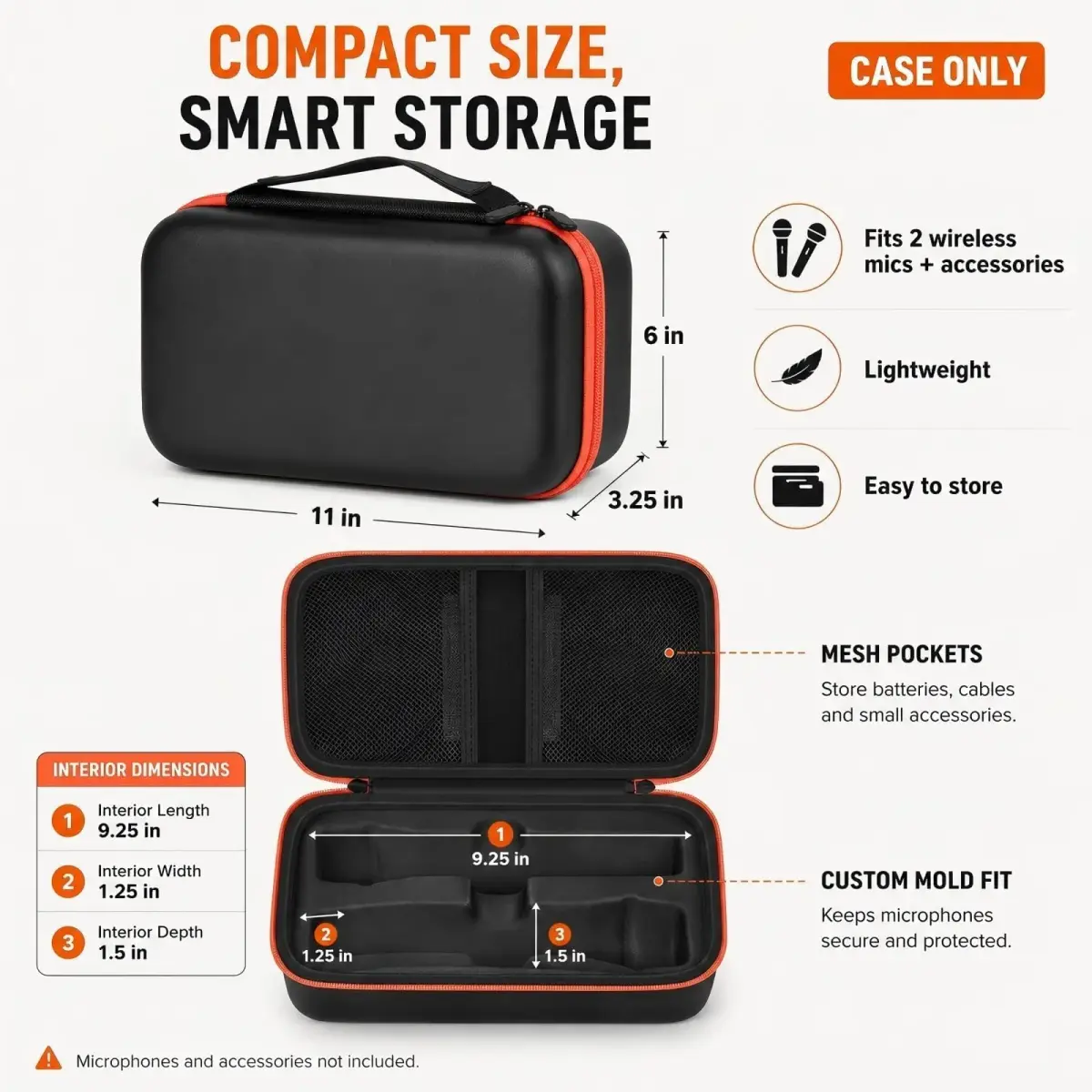 Againmore Dual Microphone Case for JBL PartyBox Wireless Mics, 11 x 6 x 3.25 inches | Precision Fit for Secure Transport - view 5