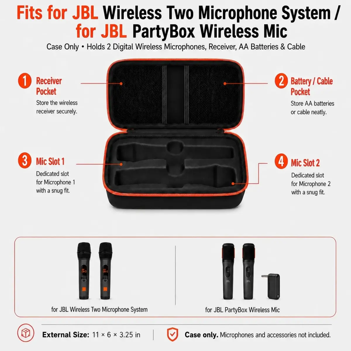 Againmore Dual Microphone Case for JBL PartyBox Wireless Mics, 11 x 6 x 3.25 inches | Precision Fit for Secure Transport - view 2