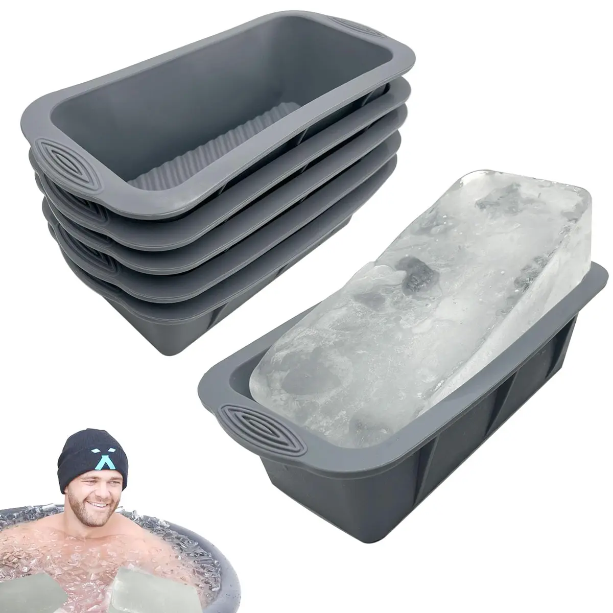 YINOWON Extra Large Silicone Ice Block Mold 8.5 x 4.5 x 2.5 inches | Large Ice Cubes for Cold Plunge & Bath - main product image