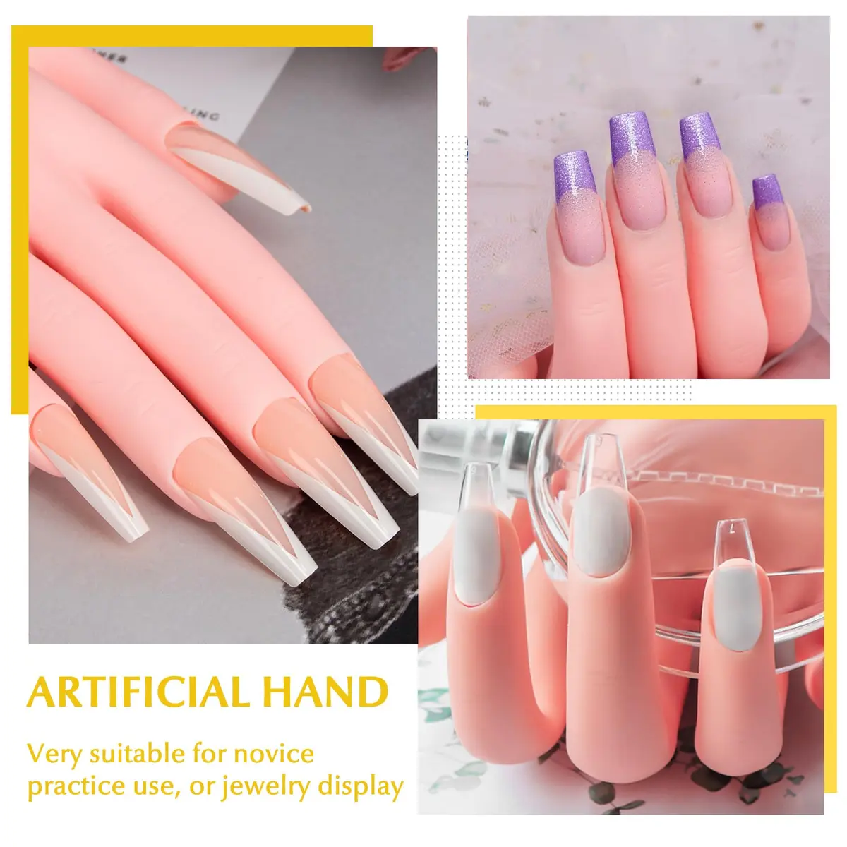 Krofaue Right Hand Nail Practice Trainer Flexible Bendable Mannequin | Realistic Skin Tone, Reusable, for Acrylic & Gel Art - view 6