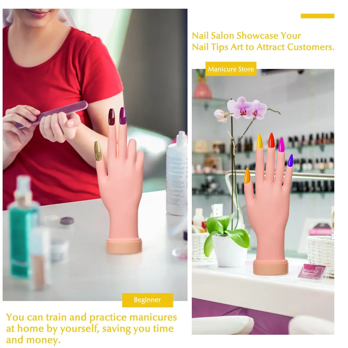 Krofaue Right Hand Nail Practice Trainer Flexible Bendable Mannequin | Realistic Skin Tone, Reusable, for Acrylic & Gel Art - view 7