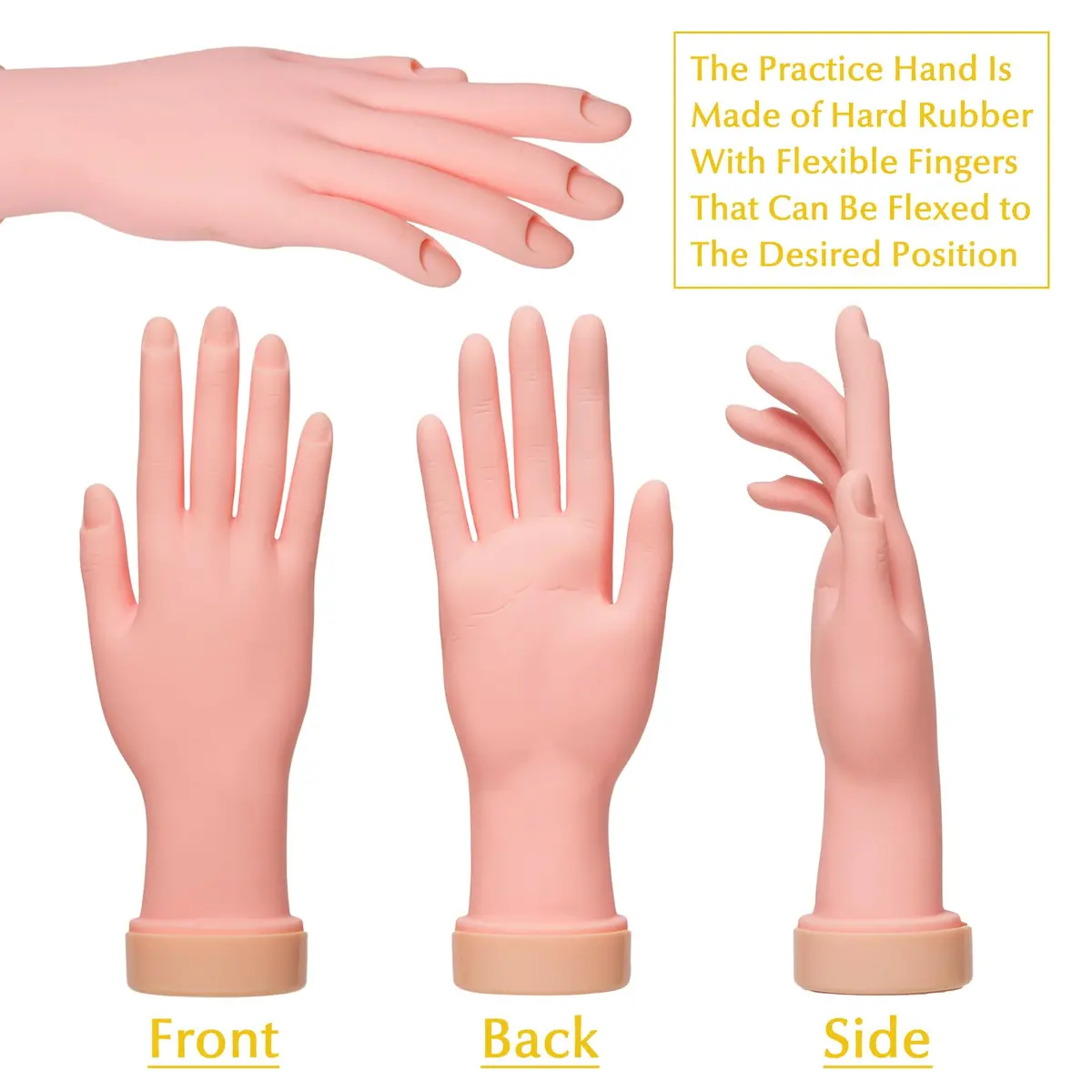 Krofaue Right Hand Nail Practice Trainer Flexible Bendable Mannequin | Realistic Skin Tone, Reusable, for Acrylic & Gel Art - view 3