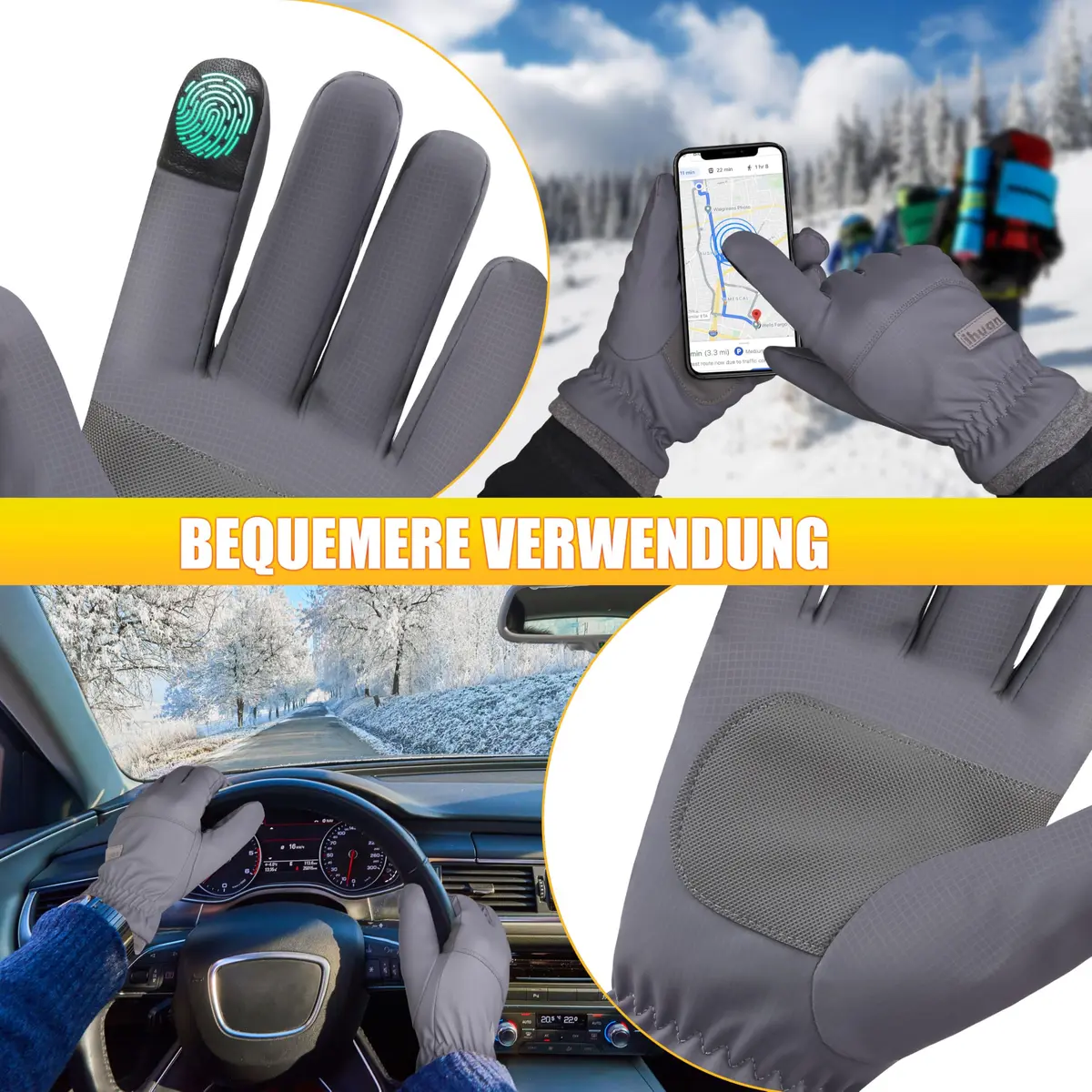 ihuan Winter Waterproof Ski Gloves Men Women | Windproof & Water-Resistant for Cold Weather - view 8