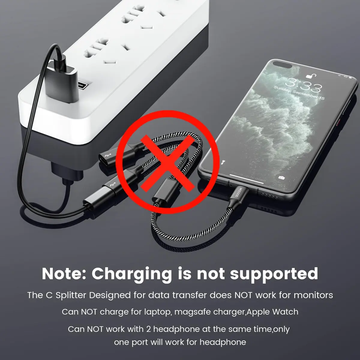 MOGOOD USB C Splitter Adapter for Data Transfer - 1 Male to 2 Female USB-C Ports | Black - view 2