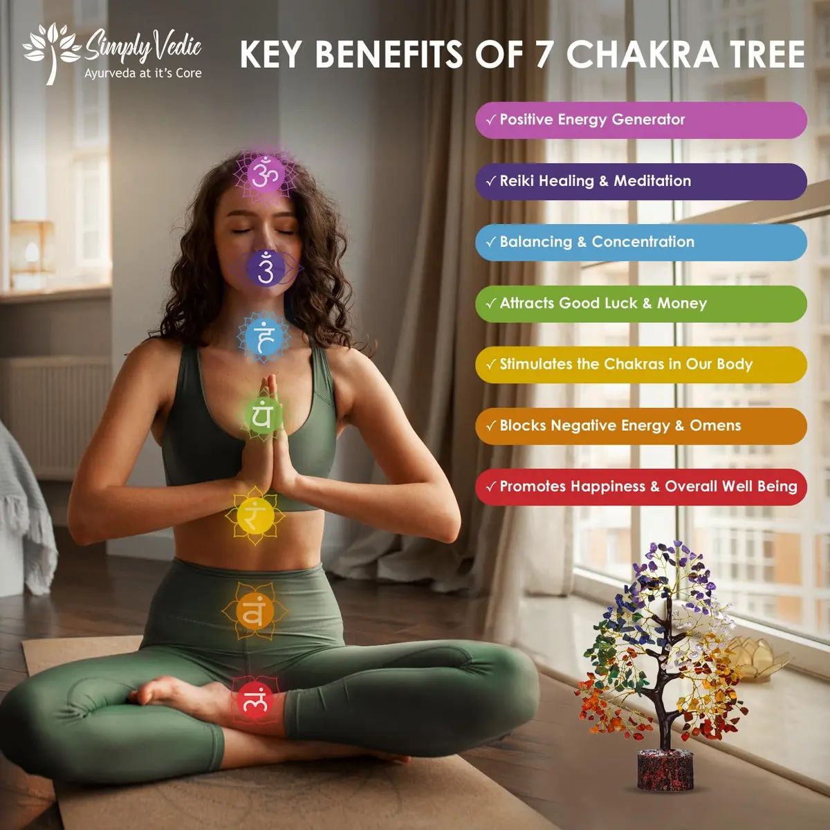 Simply Vedic 7 Chakra Healing Crystals Tree of Life | 26cm (10.2 inches) Tall - view 2