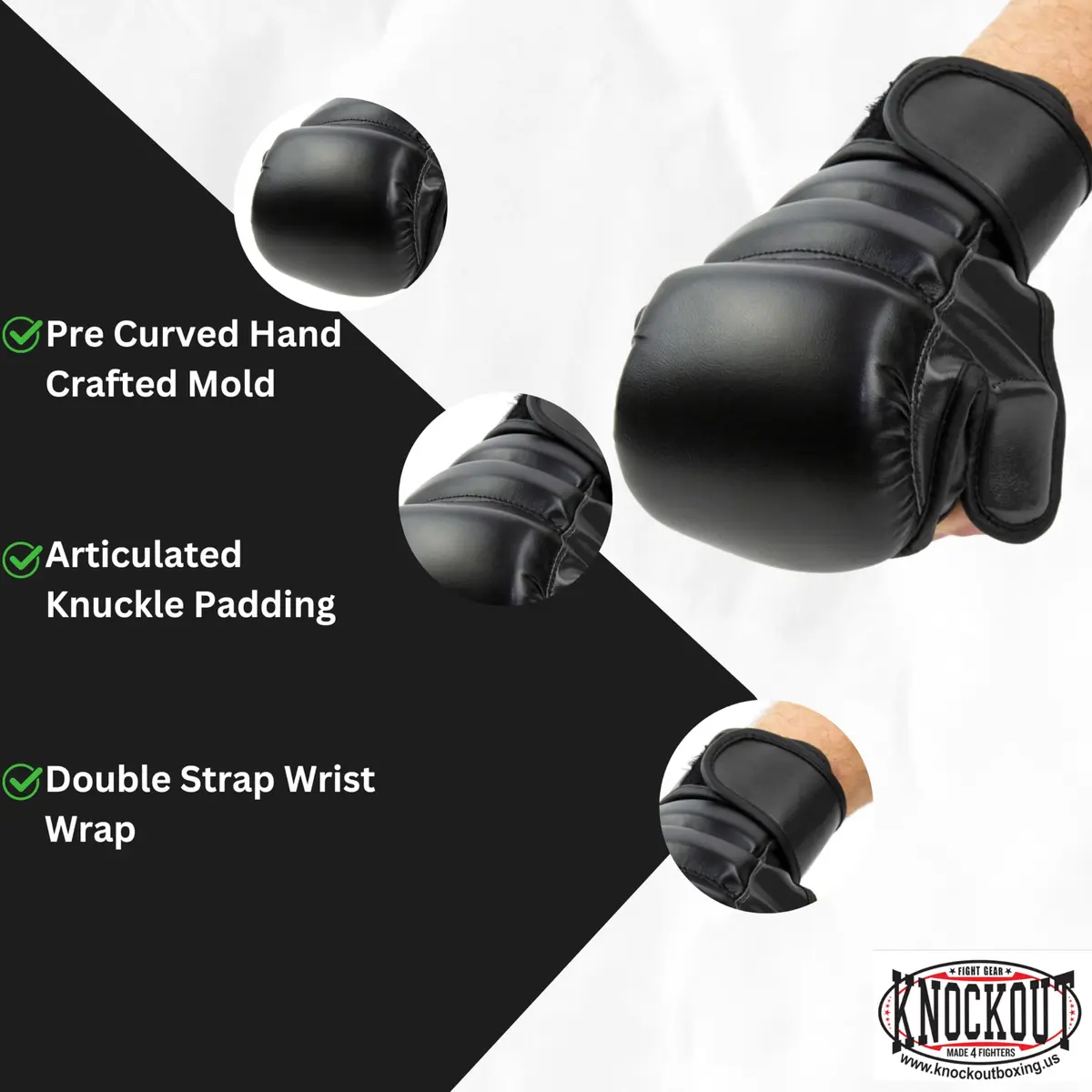 Knockout Fight Gear MMA Gloves Large-X-Large | Hybrid Open Palm, Double Wrist Support (en_US) - view 2