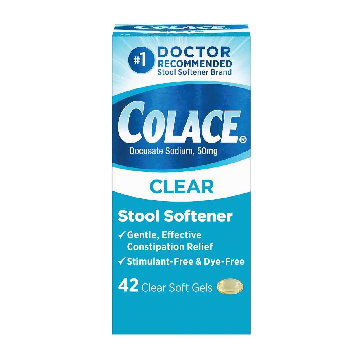 Colace Clear Stool Softener Soft Gel Capsules 42 Ct | Gentle Constipation Relief for Adults & Postpartum - main product image