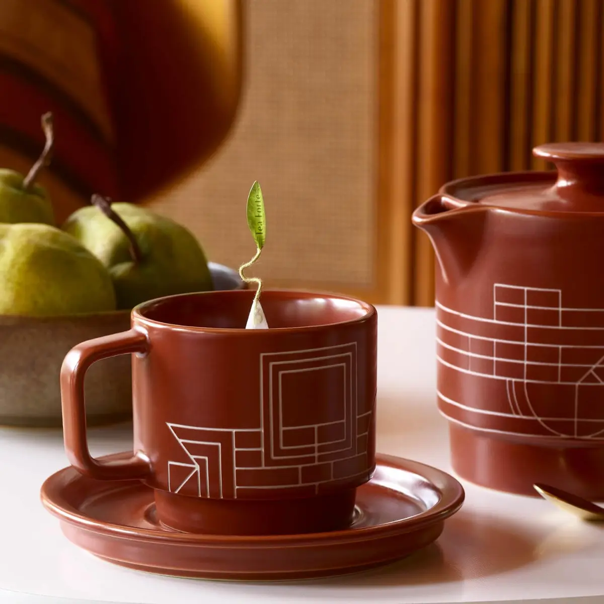Tea Forte Terra Frank Lloyd Wright Porcelain Café Cup with Lid | 8oz Elegant Teacup for Tea Lovers - view 5