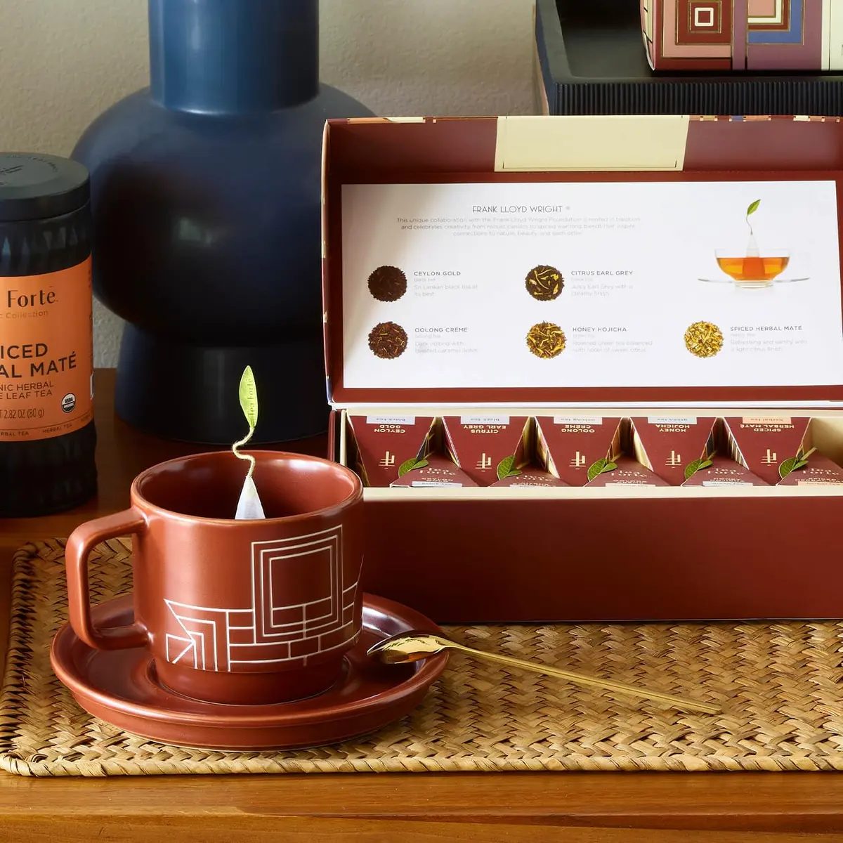 Tea Forte Terra Frank Lloyd Wright Porcelain Café Cup with Lid | 8oz Elegant Teacup for Tea Lovers - view 6