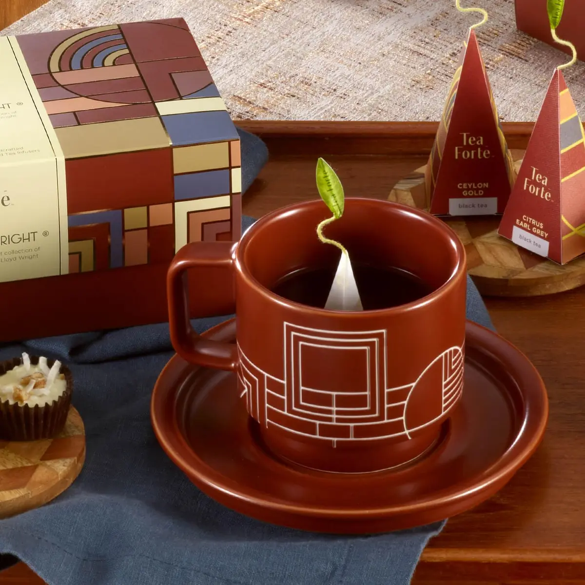 Tea Forte Terra Frank Lloyd Wright Porcelain Café Cup with Lid | 8oz Elegant Teacup for Tea Lovers - view 7