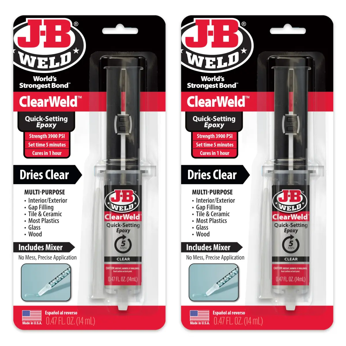 J-B Weld ClearWeld 5 Minute Epoxy 14ml (0.94 Fl Oz) 2-Pack | Strong, Clear, Fast-Setting Adhesive - main product image