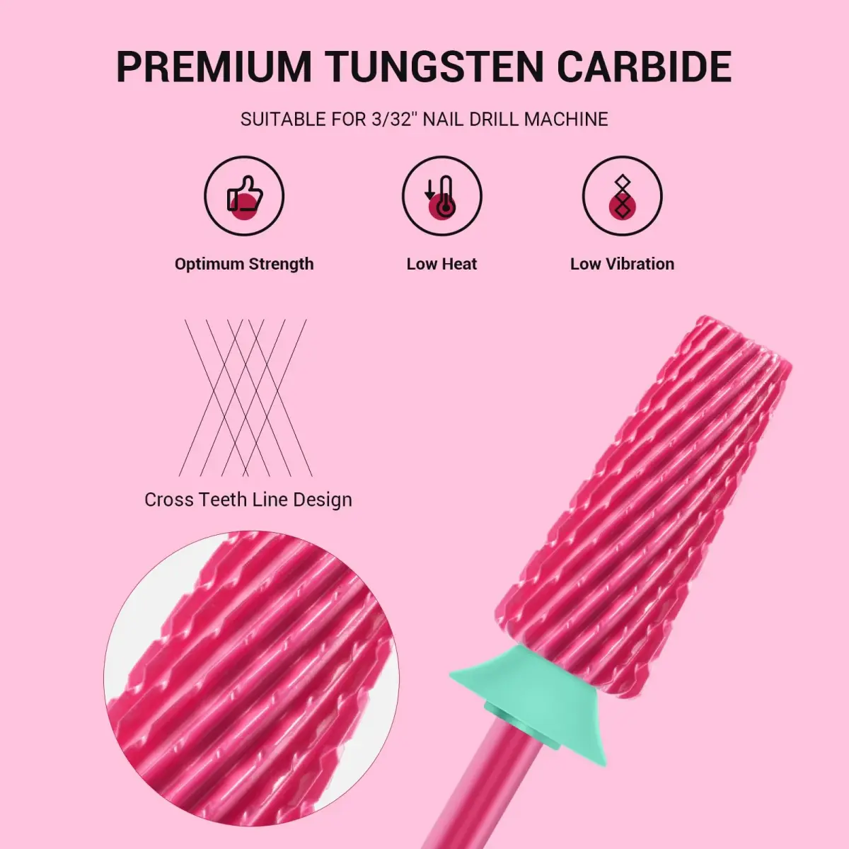 MelodySusie Professional 5 in 1 Nail Drill Bits Set, 3/32'' Carbide Tungsten, Pink Blossom | Manicure Pedicure Cuticle Gel Polishing - view 2