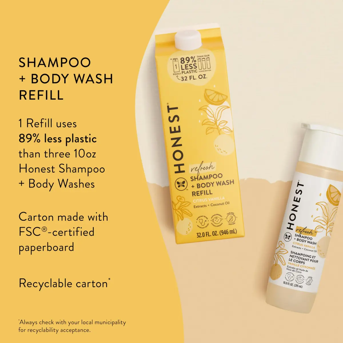 The Honest Company 2-in-1 Shampoo Body Wash Refill Citrus Vanilla Refresh, 32 fl oz (946 ml) | Hypoallergenic & Tear-Free - view 3